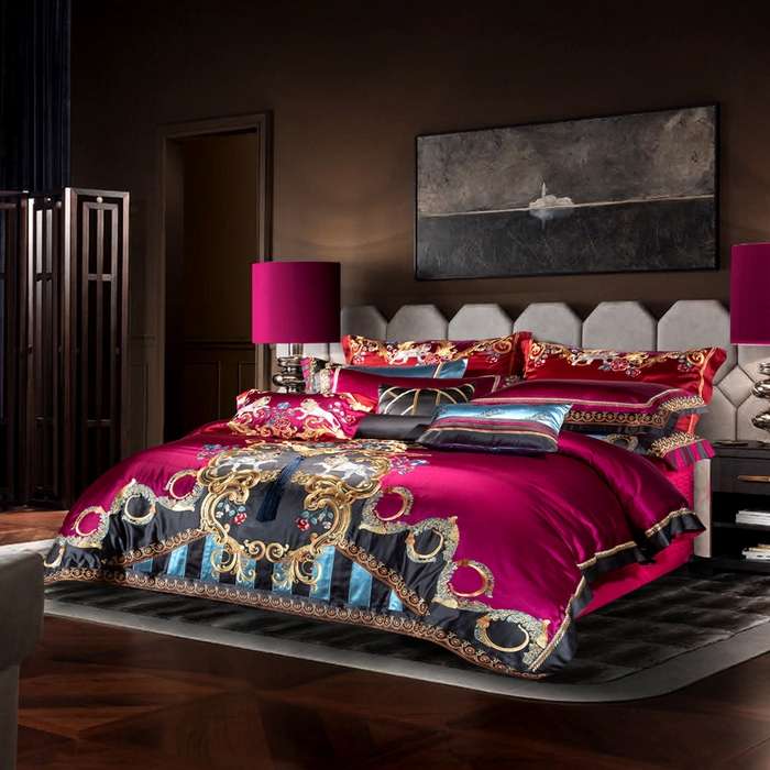 91家纺网 家纺一手货源 找家纺 至爱今生 新款锦缎色织多件套 最琉丽—玫红