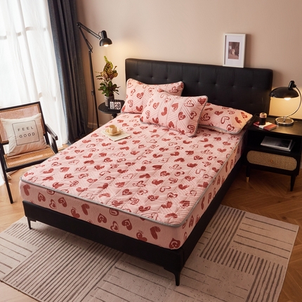 91家纺网 家纺一手货源 找家纺 全季家居2023新款A类大豆纤维抗静电牛奶绒夹棉床笠-印花 暖心