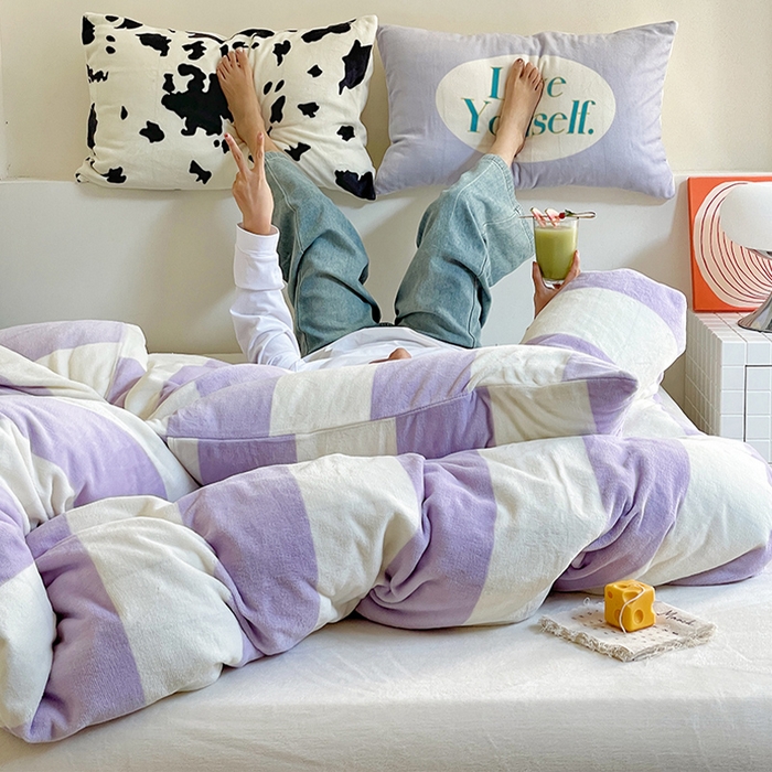 91家纺网 家纺一手货源 找家纺 圆岛家纺 2023新款原创牛奶绒印花保暖四件套 奶油紫