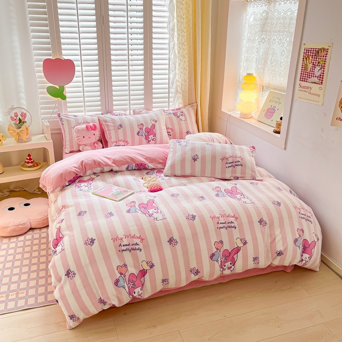 91家纺网 家纺一手货源 找家纺 星座 2025三丽鸥牛奶绒四件套 甜甜美乐蒂