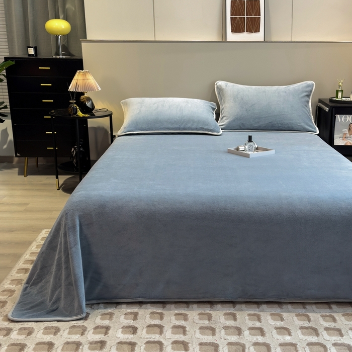 91家纺网 家纺一手货源 找家纺 全季家居 2023新款纯色印花高克重抗静电包边牛奶绒床单-纯色 雅致灰