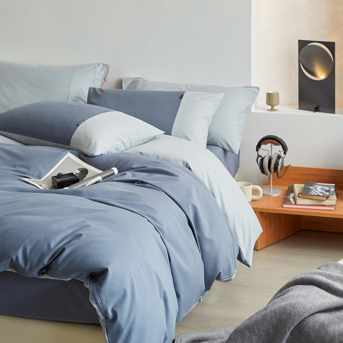 91家纺网 家纺一手货源 找家纺 梦享生活家居 2023新款全棉碳素磨毛四件套秋冬季保暖加厚纯棉四件套简约现代风 青蓝