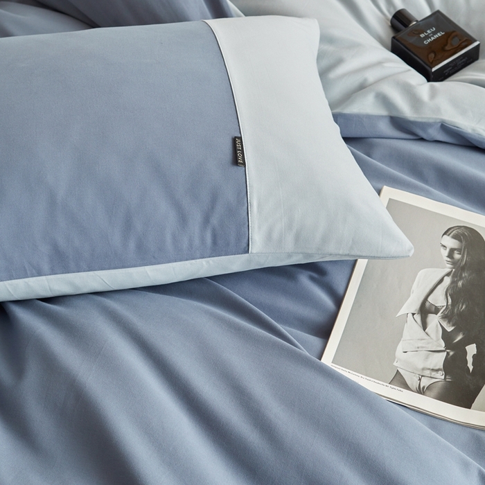 91家纺网 家纺一手货源 找家纺 梦享生活家居 2023新款全棉碳素磨毛四件套秋冬季保暖加厚纯棉四件套简约现代风 青蓝