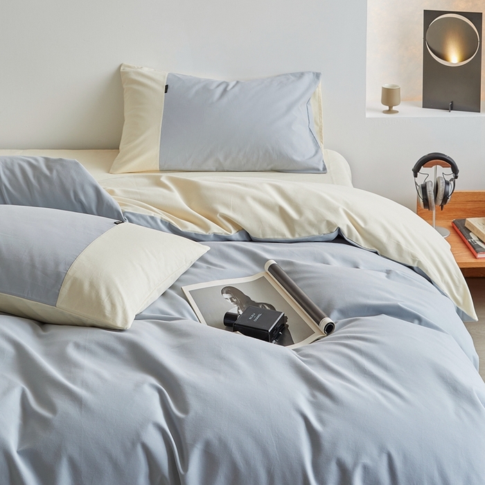 91家纺网 家纺一手货源 找家纺 梦享生活家居 2023新款全棉碳素磨毛四件套秋冬季保暖加厚纯棉四件套简约现代风 奶油蓝