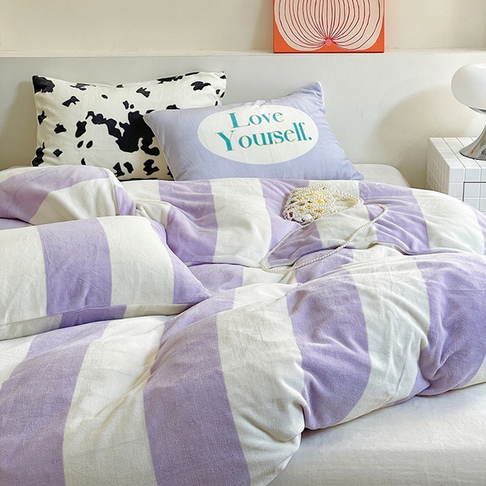 91家纺网 家纺一手货源 找家纺 圆岛家纺 2023新款原创牛奶绒印花保暖四件套 奶油紫