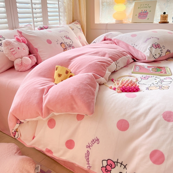 91家纺网 家纺一手货源 找家纺 星座 2025三丽鸥牛奶绒四件套 泡泡KT猫