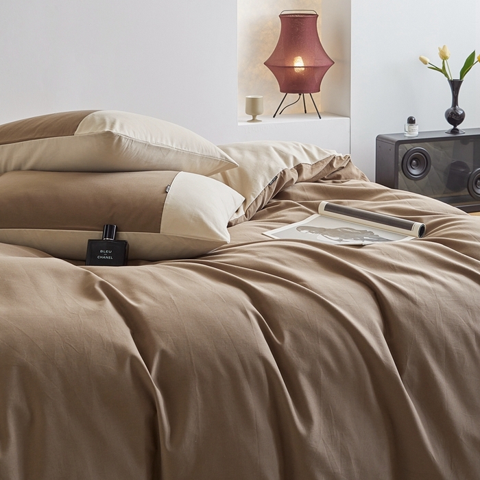 91家纺网 家纺一手货源 找家纺 梦享生活家居 2023新款全棉碳素磨毛四件套秋冬季保暖加厚纯棉四件套简约现代风 可可棕