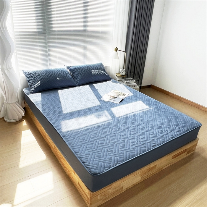 91家纺网 家纺一手货源 找家纺 共鸣沙发垫 2023新款水洗棉夹棉床笠 牛仔蓝