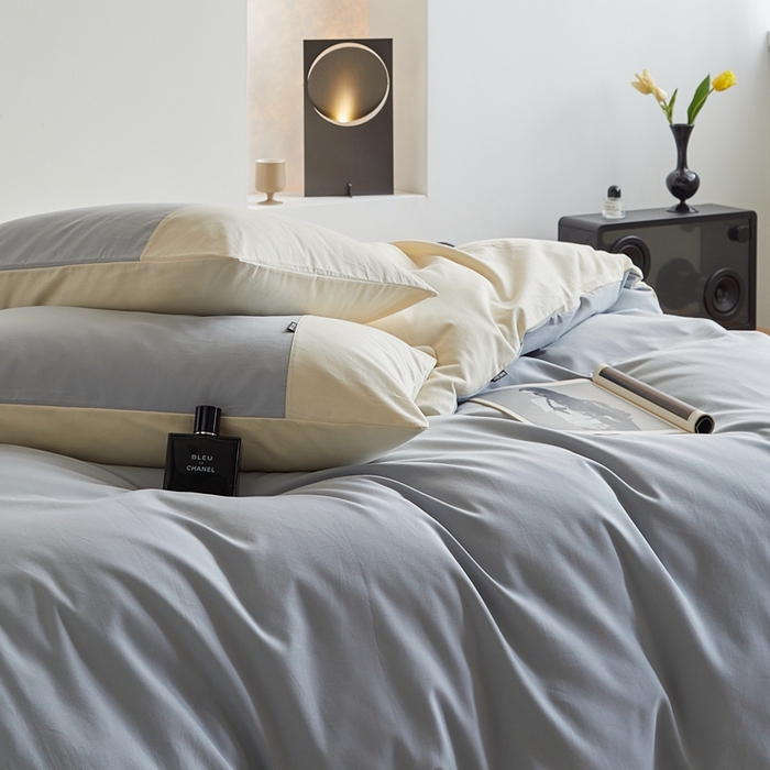 91家纺网 家纺一手货源 找家纺 梦享生活家居 2023新款全棉碳素磨毛四件套秋冬季保暖加厚纯棉四件套简约现代风 奶油蓝