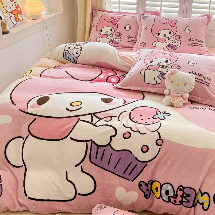 91家纺网 家纺一手货源 找家纺 星座 2025三丽鸥牛奶绒四件套 美乐蒂-大版