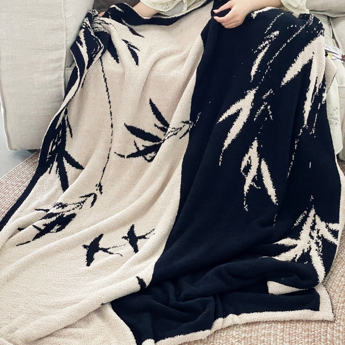 91家纺网 家纺一手货源 找家纺 圆岛家纺 2023新款半边绒针织毛毯 隐竹