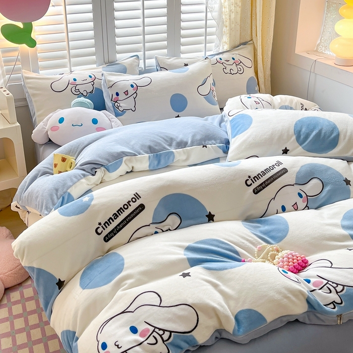 91家纺网 家纺一手货源 找家纺 星座 2025三丽鸥牛奶绒四件套 泡泡玉桂狗