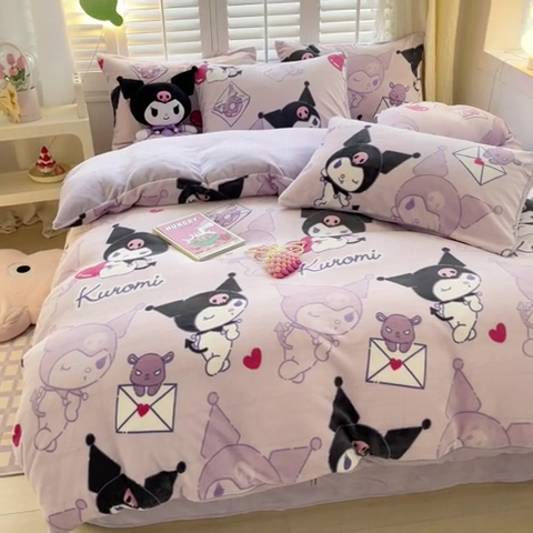 91家纺网 家纺一手货源 找家纺 星座 2025三丽鸥牛奶绒四件套 紫色库洛米