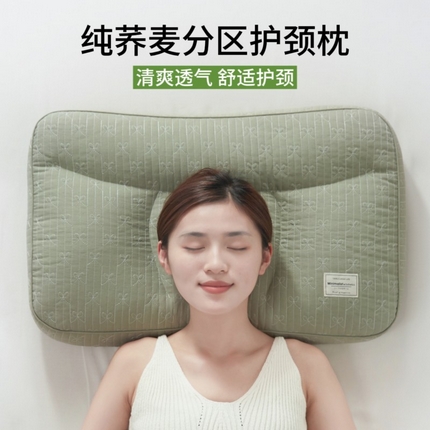 昕科 2023新款纯荞麦分区护颈枕 枕芯枕头  荞麦分区枕-绿色