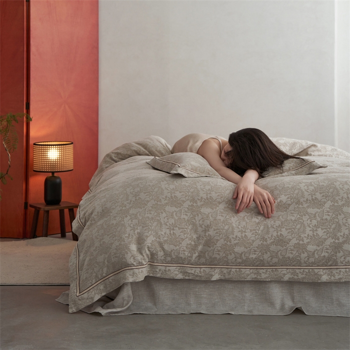 91家纺网 家纺一手货源 找家纺 （总）安莱生活 2023新款高端亚麻大提花特殊镶边四件套