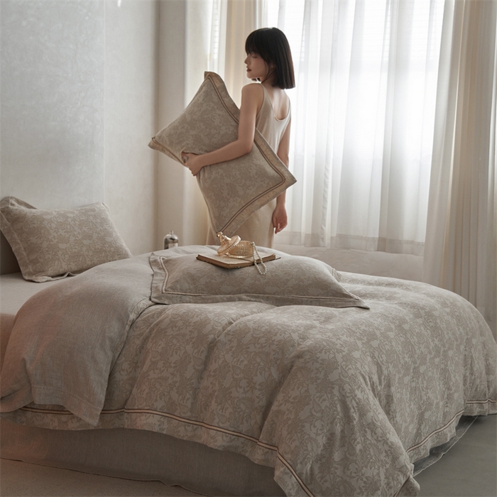 91家纺网 家纺一手货源 找家纺 （总）安莱生活 2023新款高端亚麻大提花特殊镶边四件套