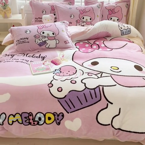 91家纺网 家纺一手货源 找家纺 星座 2025三丽鸥牛奶绒四件套 美乐蒂-大版