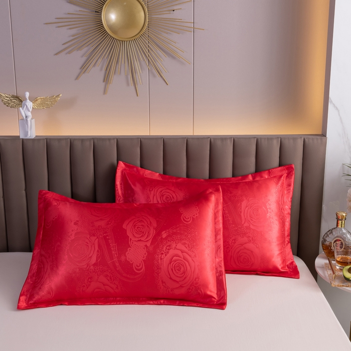 91家纺网 家纺一手货源 找家纺 梦舒羽 2025新款单人枕套一对装2只枕头套贡缎提花学生宿舍枕芯套件情侣双人长枕套 西楚贵人 大红