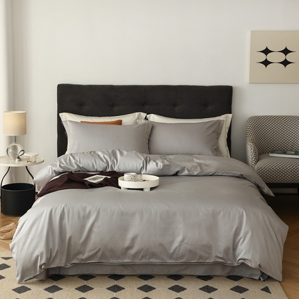 91家纺网 家纺一手货源 找家纺 花时间 2023新款100S全棉贡缎绣线款四件套-奢 奢-银灰