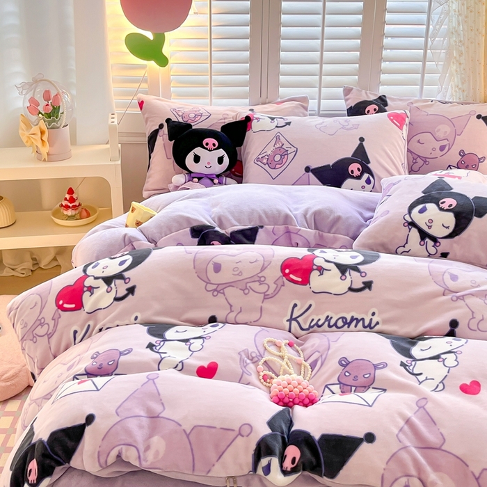 91家纺网 家纺一手货源 找家纺 星座 2025三丽鸥牛奶绒四件套 紫色库洛米