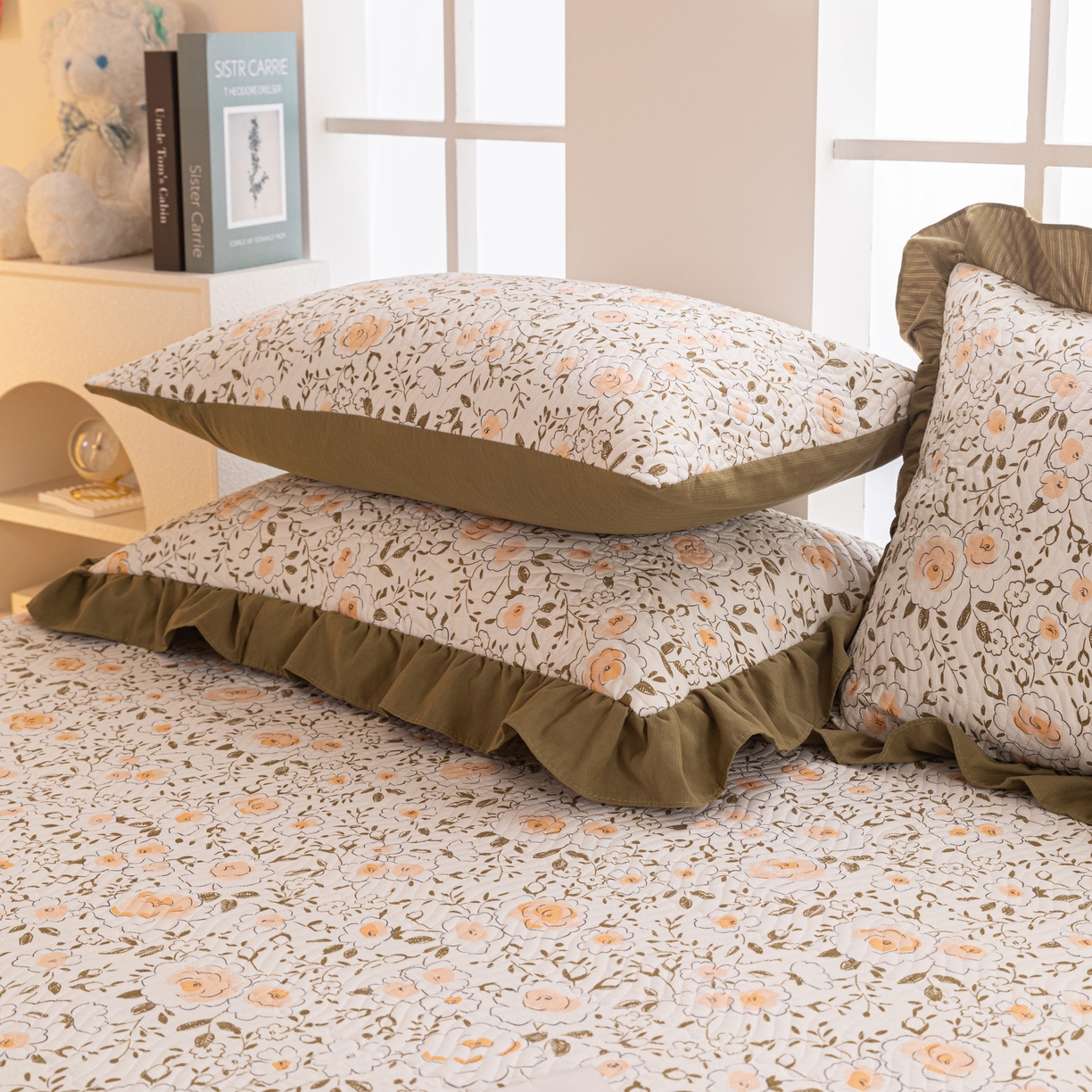 91家纺网 家纺一手货源 找家纺 紫碧螺家纺 2023新款暗提花水洗棉麻绗绣款双面印花床笠 繁花