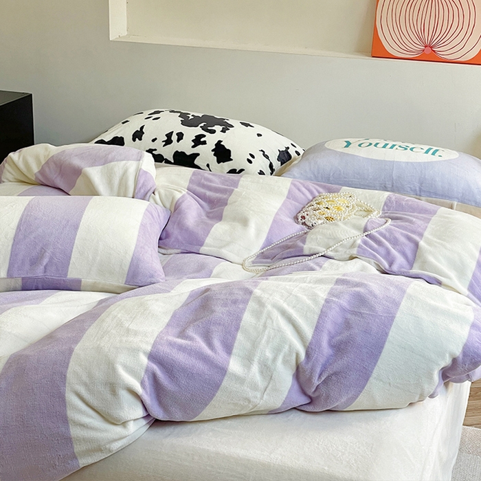 91家纺网 家纺一手货源 找家纺 圆岛家纺 2023新款原创牛奶绒印花保暖四件套 奶油紫