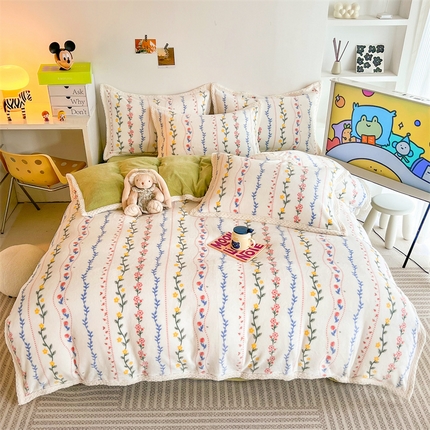 91家纺网 家纺一手货源 找家纺 （总）川悦生活 2023新款牛奶绒200克宽边四件套