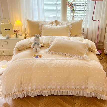 唐人居 2025新款安妮系列水晶绒四件套 安妮-黄