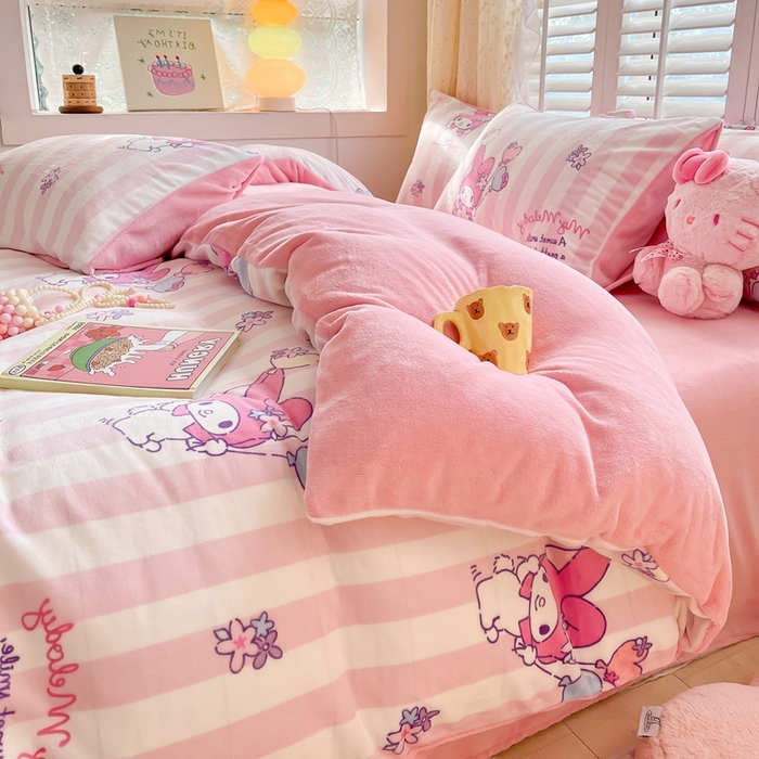 91家纺网 家纺一手货源 找家纺 星座 2025三丽鸥牛奶绒四件套 甜甜美乐蒂