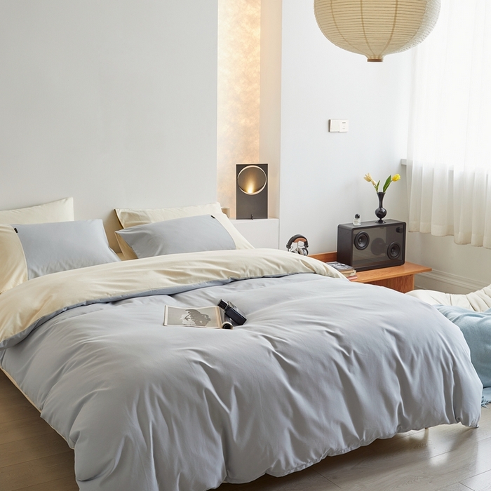 91家纺网 家纺一手货源 找家纺 梦享生活家居 2023新款全棉碳素磨毛四件套秋冬季保暖加厚纯棉四件套简约现代风 奶油蓝