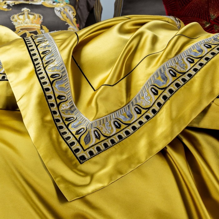 91家纺网 家纺一手货源 找家纺 至爱今生 新款锦缎色织多件套 波塞尔庄园黄