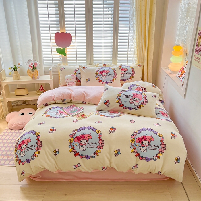 91家纺网 家纺一手货源 找家纺 星座 2025三丽鸥牛奶绒四件套 美乐蒂