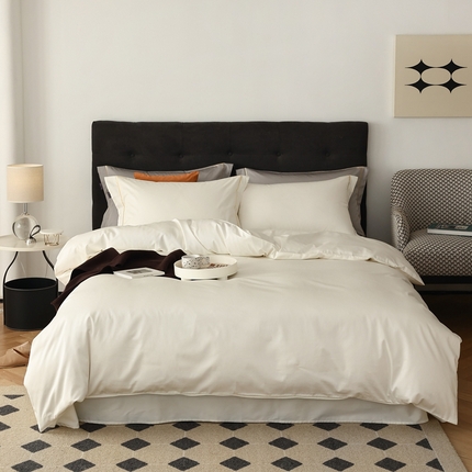 91家纺网 家纺一手货源 找家纺 花时间 2023新款100S全棉贡缎绣线款四件套-奢 奢-富士白