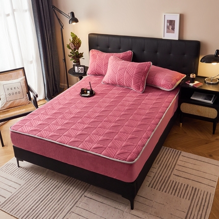 91家纺网 家纺一手货源 找家纺 全季家居2023新款A类大豆纤维抗静电牛奶绒夹棉床笠-纯色 豆沙