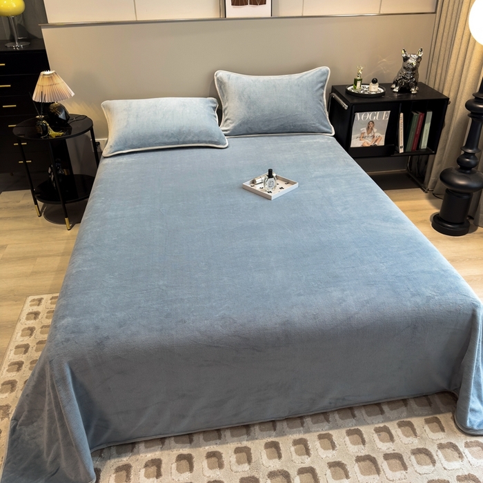 91家纺网 家纺一手货源 找家纺 全季家居 2023新款纯色印花高克重抗静电包边牛奶绒床单-纯色 雅致灰