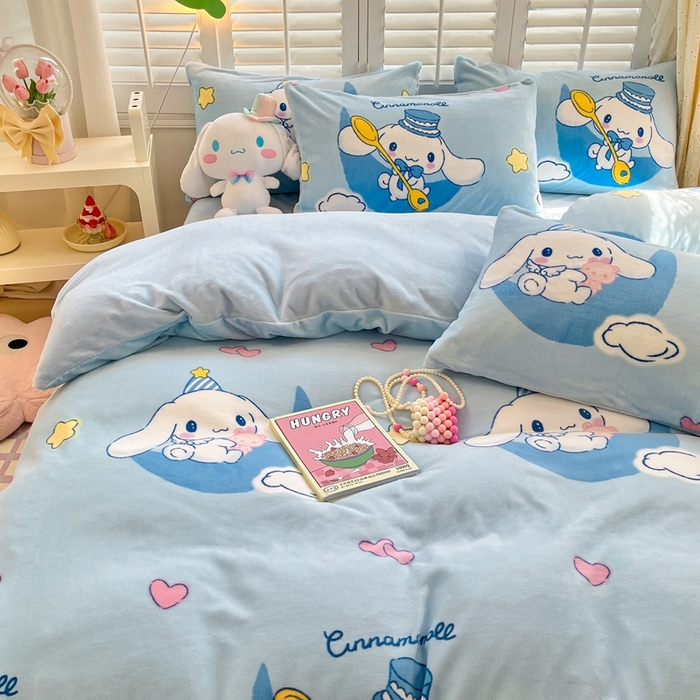 91家纺网 家纺一手货源 找家纺 星座 2025三丽鸥牛奶绒四件套 晚安玉桂狗