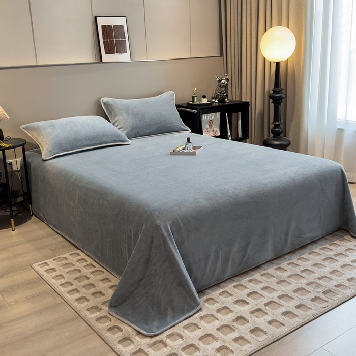 91家纺网 家纺一手货源 找家纺 全季家居 2023新款纯色印花高克重抗静电包边牛奶绒床单-纯色 雅致灰