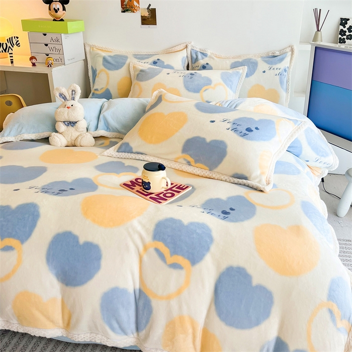 91家纺网 家纺一手货源 找家纺 川悦生活 2023新款牛奶绒200克宽边四件套 宽边浪漫国度-蓝