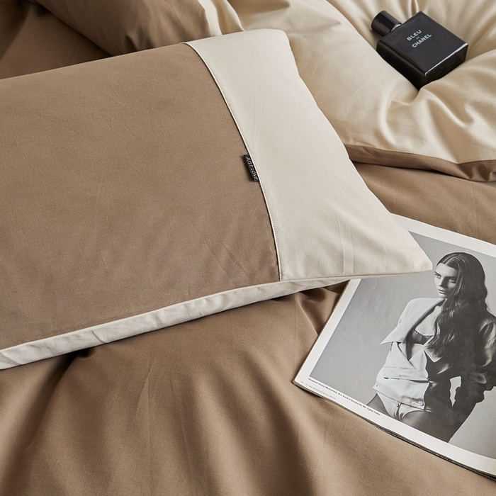 91家纺网 家纺一手货源 找家纺 梦享生活家居 2023新款全棉碳素磨毛四件套秋冬季保暖加厚纯棉四件套简约现代风 可可棕