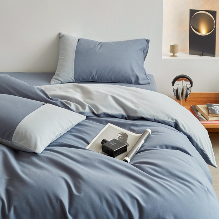 91家纺网 家纺一手货源 找家纺 梦享生活家居 2023新款全棉碳素磨毛四件套秋冬季保暖加厚纯棉四件套简约现代风 青蓝