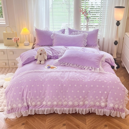 唐人居 2025新款安妮系列水晶绒四件套 安妮-浅紫
