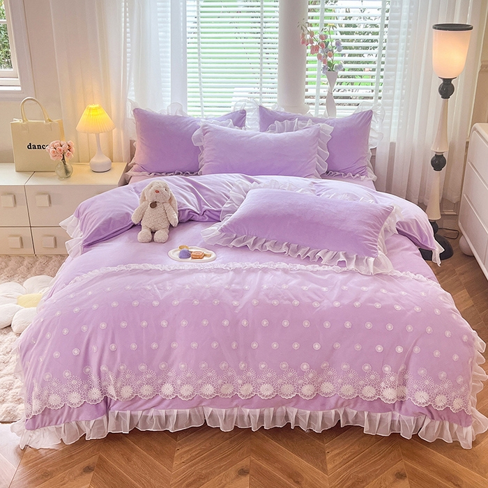 91家纺网 家纺一手货源 找家纺 唐人居 2025新款安妮系列水晶绒四件套 安妮-浅紫