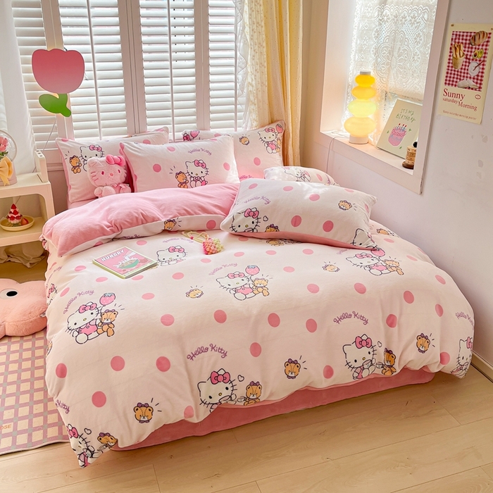 91家纺网 家纺一手货源 找家纺 星座 2025三丽鸥牛奶绒四件套 泡泡KT猫