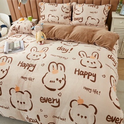 91家纺网 家纺一手货源 找家纺 （总）乐居坊 2023新款高克重牛奶绒印花保暖四件套（提供买家秀）