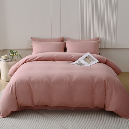 91家纺网 家纺一手货源 找家纺 凯磊家纺 2025纯棉纯色磨毛-四件套 梦幻粉