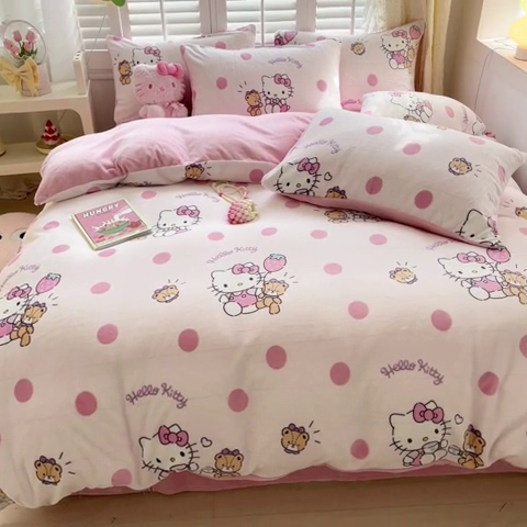 91家纺网 家纺一手货源 找家纺 星座 2025三丽鸥牛奶绒四件套 泡泡KT猫