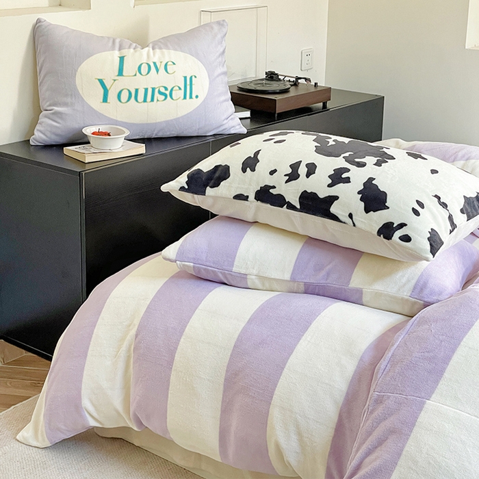 91家纺网 家纺一手货源 找家纺 圆岛家纺 2023新款原创牛奶绒印花保暖四件套 奶油紫