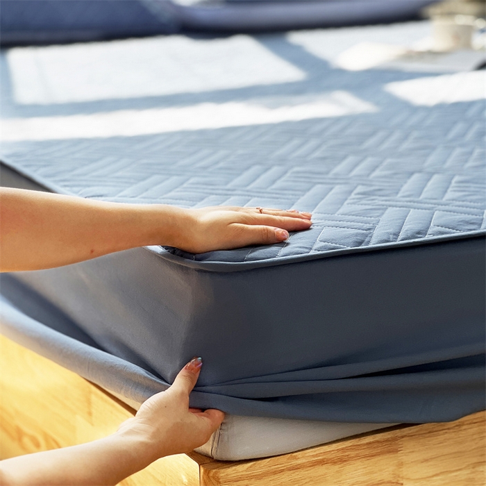 91家纺网 家纺一手货源 找家纺 共鸣沙发垫 2023新款水洗棉夹棉床笠 牛仔蓝