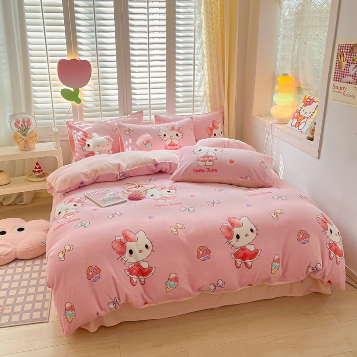 91家纺网 家纺一手货源 找家纺 星座 2025三丽鸥牛奶绒四件套 经典KT