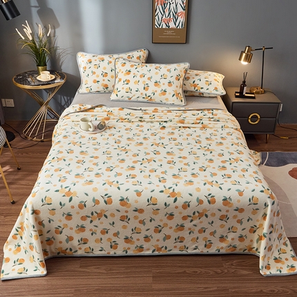 91家纺网 家纺一手货源 找家纺 全季家居 2023新款纯色印花高克重抗静电包边牛奶绒床单-印花 甜桔